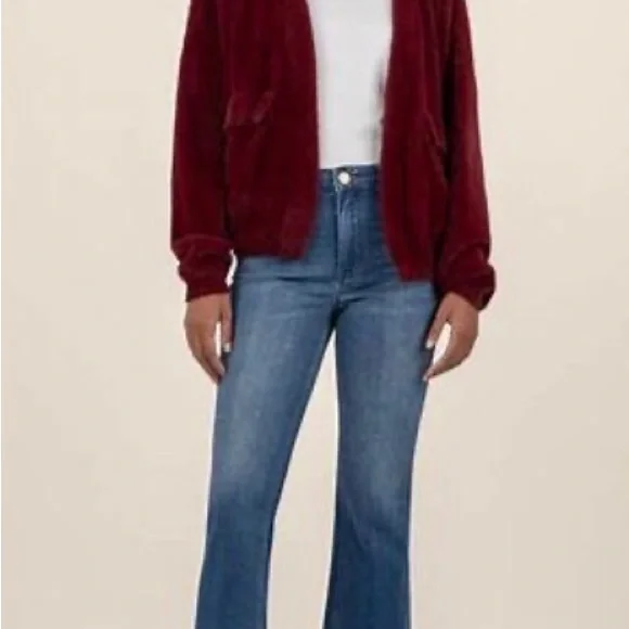 KUT from the Kloth Women Faux Fur Jana Cardigan NWT Bordeaux Large - Picture 3 of 11